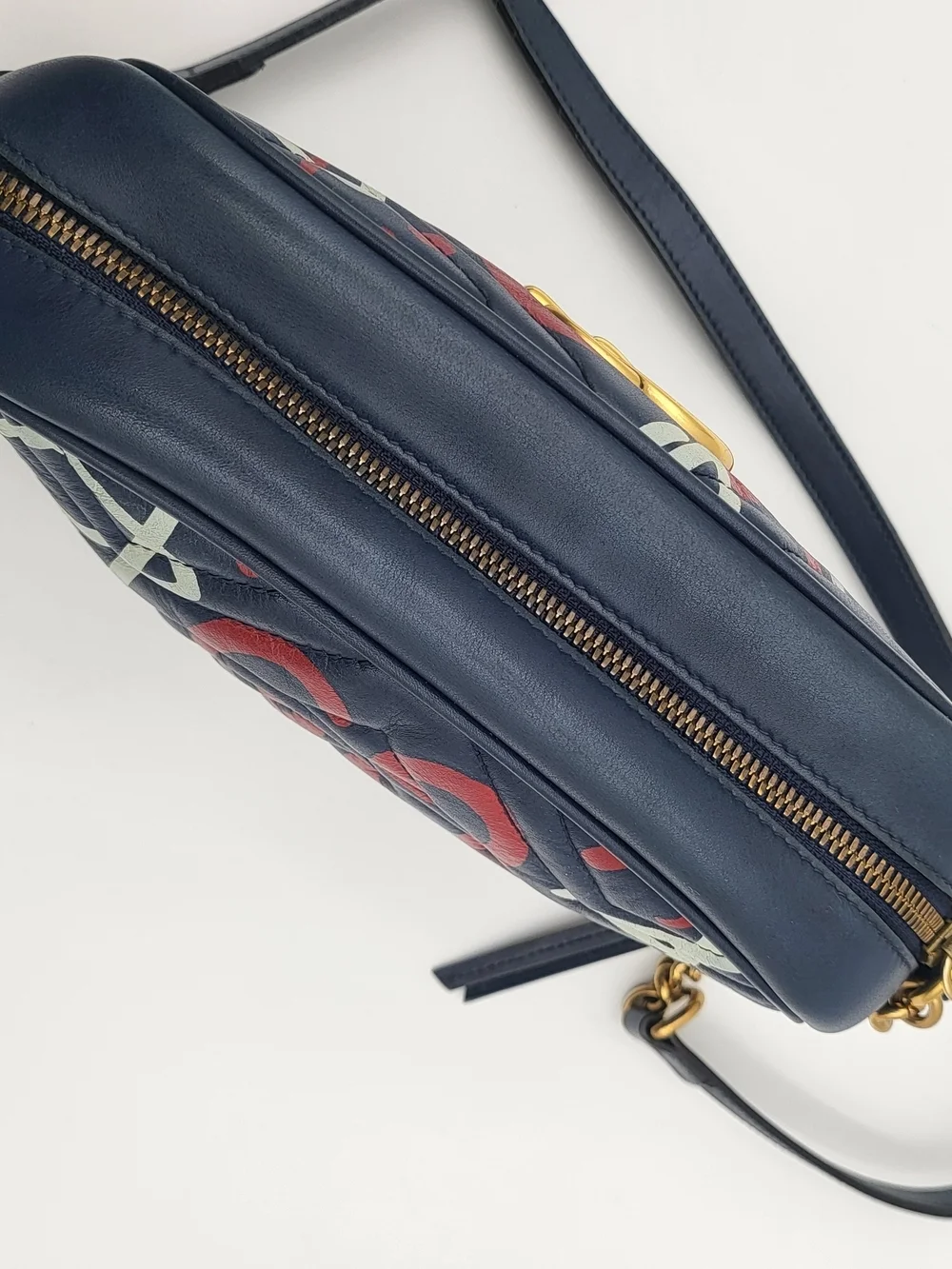 GUCCI Blue Ghost Print Quilted Leather Marmont Metalasse Bag, Authentic w/COA.
